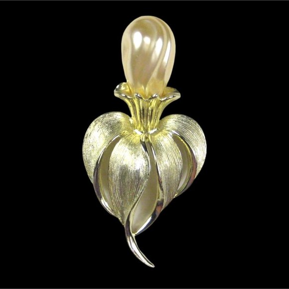 Sarah Coventry Fantasy Brooch Pin Goldtone Vintage Estate 1960 Faux Pearl 3 inch - Picture 6 of 6
